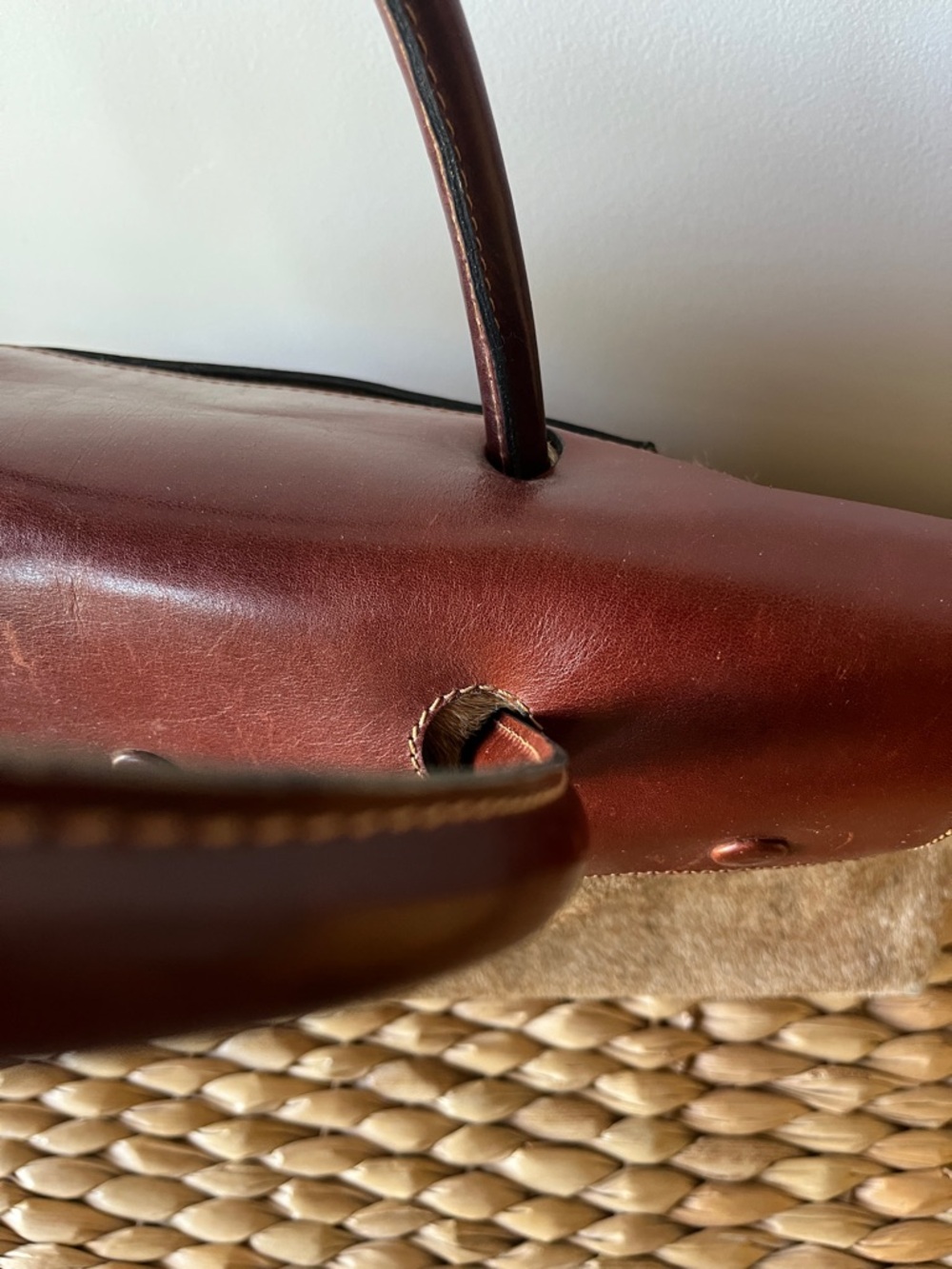 Large Foldover Leather & Haircalf Tote Bag - Picture 4 of 6